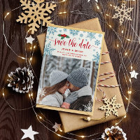 Casamento de Natal Red Holly Blue Snowflakes