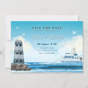 Reserve A Data Casamento de navio de mar azul-aquarela