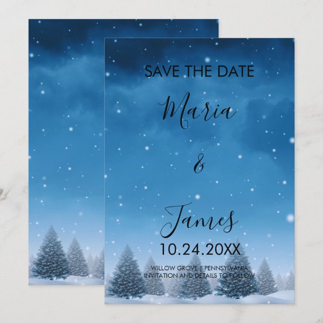 Reserve A Data Casamento de Neve de Inverno (Frente/Verso)