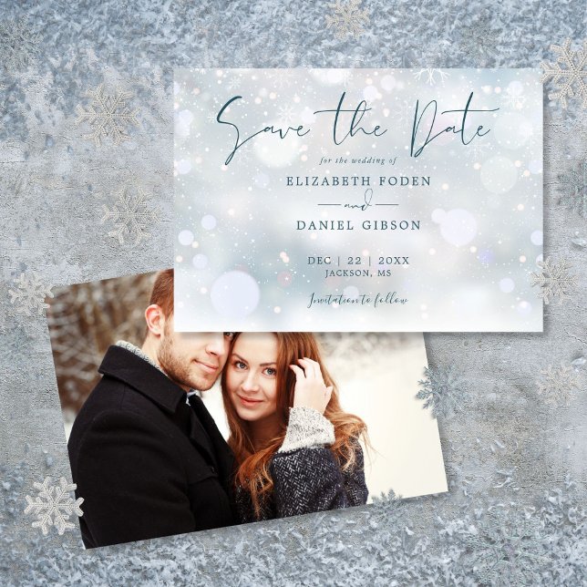 Reserve A Data Casamento de Neve no Inverno Mágico (Winter Wonderland Snow Wedding Save The Date)
