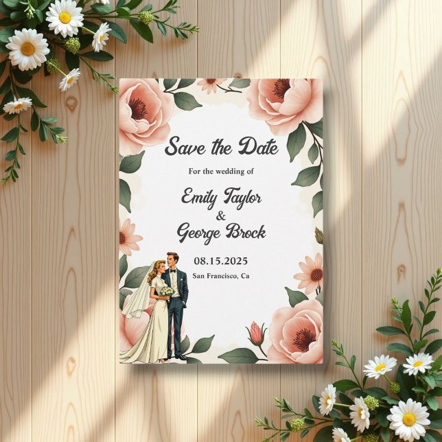 Reserve A Data Casamento de Noiva Rosa e Groom com Blush Floral (Criador carregado)