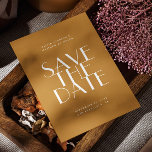 Reserve A Data Casamento de Outono Bege Mostarda | Foto Moderna &<br><div class="desc">Este cartão de "salve a data" de casamento marrom mostarda apresenta uma tipografia minimalista moderna definida contra um fundo quente e terroso para um visual refinado e convidativo. O tom rico em ocrato adiciona profundidade e caráter, tornando-o ideal para casais que desejam algo moderno, mas mais suave que o preto...</div>