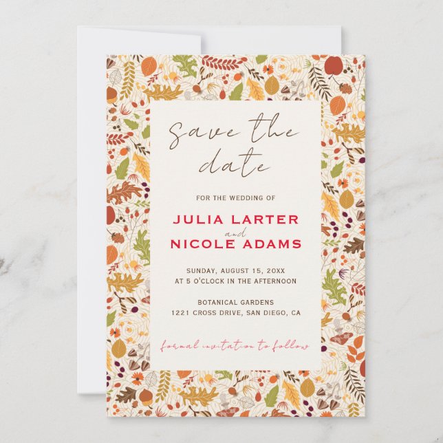 Reserve A Data Casamento de Outono Floral Rústico Seco Boêmio (Frente)
