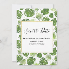 Reserve A Data Casamento de Padrão de Folhas Tropicais na moda Ve
