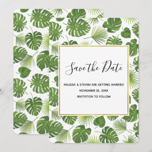 Reserve A Data Casamento de Padrão de Folhas Tropicais na moda Ve