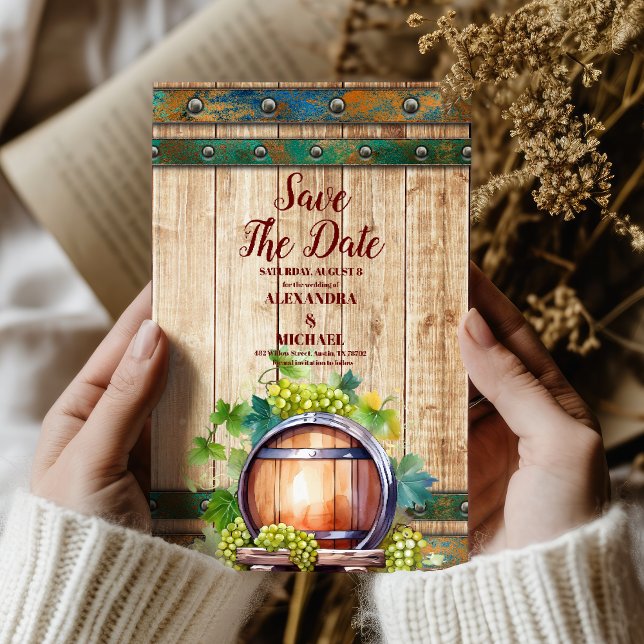 Reserve A Data Casamento de Paisagem de Vinha com Aquarela Modern (Criador carregado)