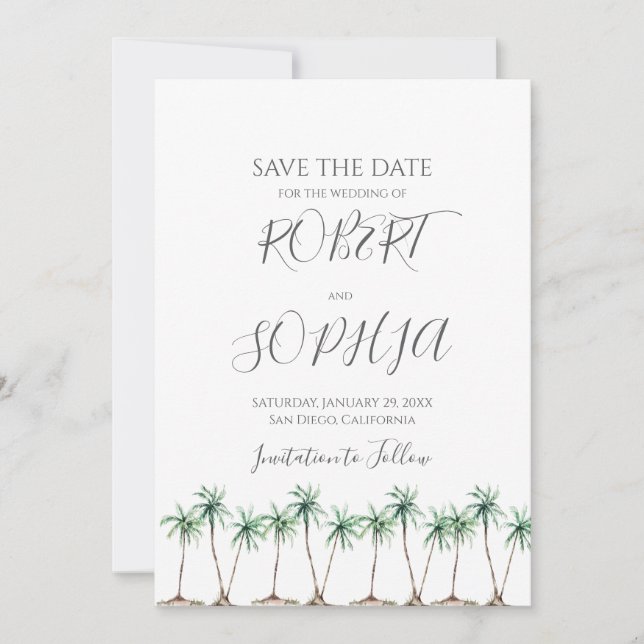 Reserve A Data Casamento de Palmeira com Aquarela Moderna (Frente)
