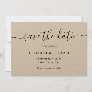 Reserve A Data Casamento de Papel Kraft com Script Moderno Elegan