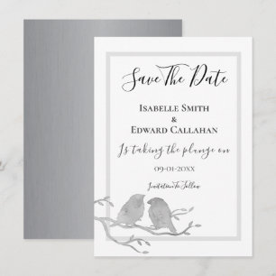 Reserve A Data Casamento de Pássaros de Aquarela Cinza Romântica