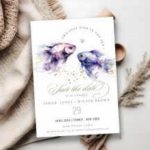 Casamento de Peixes Costeiros Lilac Aquarela Elega