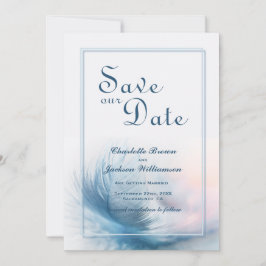 Reserve A Data Casamento de Pena Azul Elegante Salve a Data