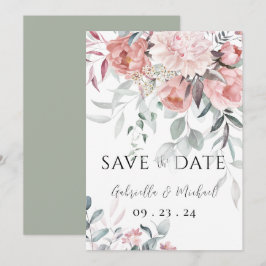 Reserve A Data Casamento de Peônia com Vegetação em Aquarela Rosa