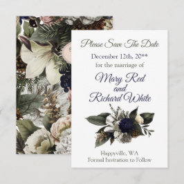 Reserve A Data Casamento de Peônia Creme Azul-Marinho Floral de C