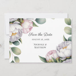 Reserve A Data Casamento de Peônias Brancas em Aquarela