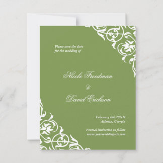 Reserve A Data Casamento de pergaminho verde e elegante salvar a