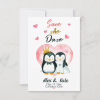 Casamento de Pinguim de Amor Bonito Salve a Data