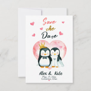 Reserve A Data Casamento de Pinguim de Amor Bonito Salve a Data