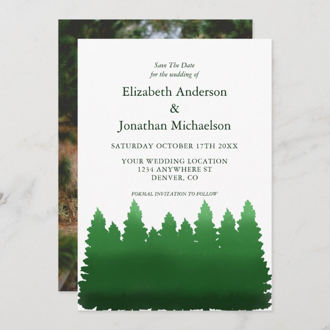 Reserve A Data Casamento de Pinheiros de Madeira (Frente/Verso)