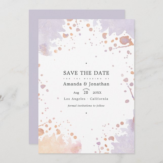 Reserve A Data Casamento de pintura Dourada e Pastel Paint Splatt (Frente/Verso)