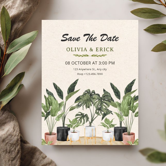 Reserve A Data Casamento de plantas verdes (Criador carregado)