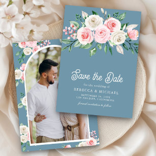 Reserve A Data Casamento de Pó Floral Rosa Bege Azul Foto