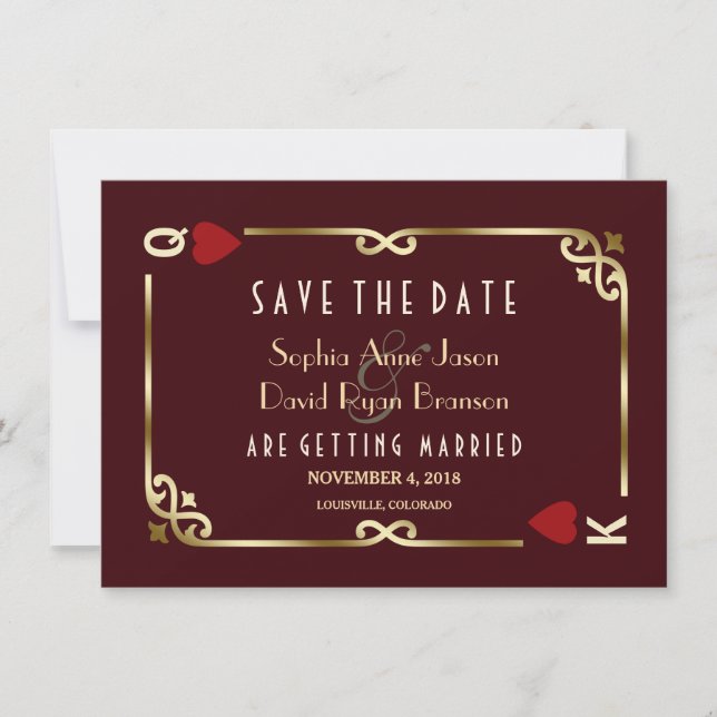 Reserve A Data Casamento de Pôquer no Cassino Gold Deep Burgundy  (Frente)