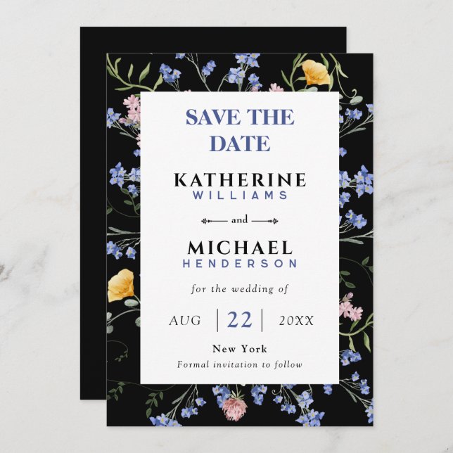 Reserve A Data Casamento de prado de flores silvestres aquarela  (Frente/Verso)