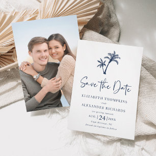 Reserve A Data Casamento de praia azul com Marinho de palmeira tr