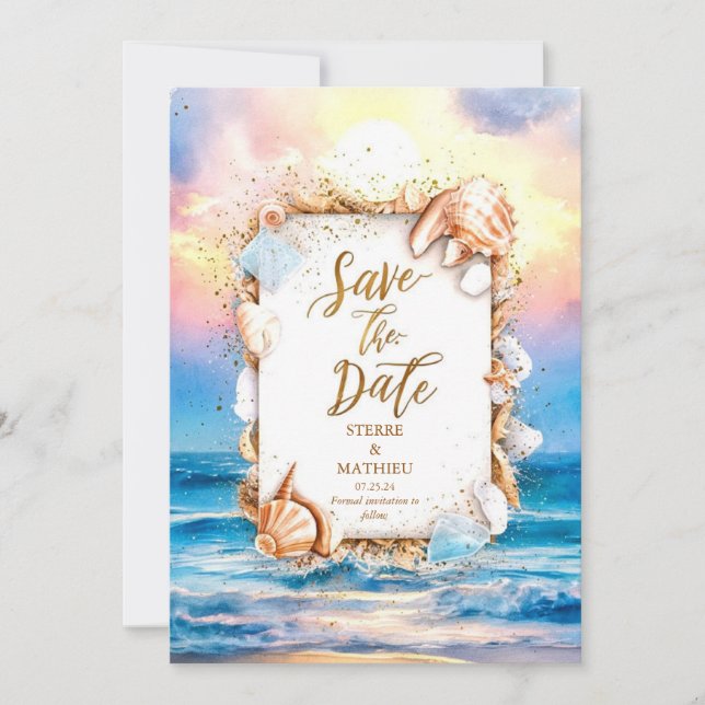 Reserve A Data Casamento de Praia Chic Corals (Frente)