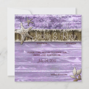 Reserve A Data Casamento de Praia Convide Seashell Purple Vintage