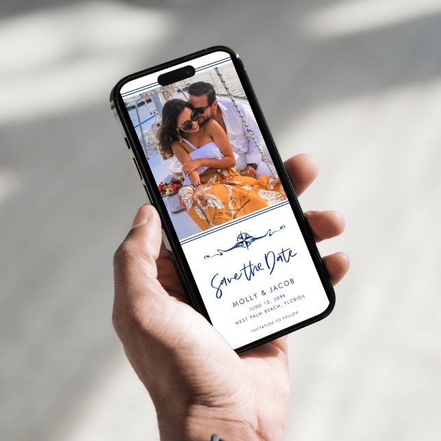 Reserve A Data Casamento de praia de fotografia náutica (Nautical Photo Beach Wedding Save The Date)