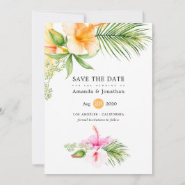 Reserve A Data Casamento de Praia Floral Tropical de Watercolor