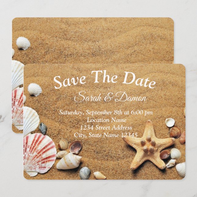Reserve A Data Casamento de praia incrível, conchas (Frente/Verso)