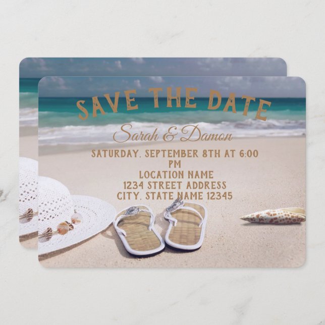 Reserve A Data Casamento De Praia Incrível, Conchas Salvem A Data (Frente/Verso)