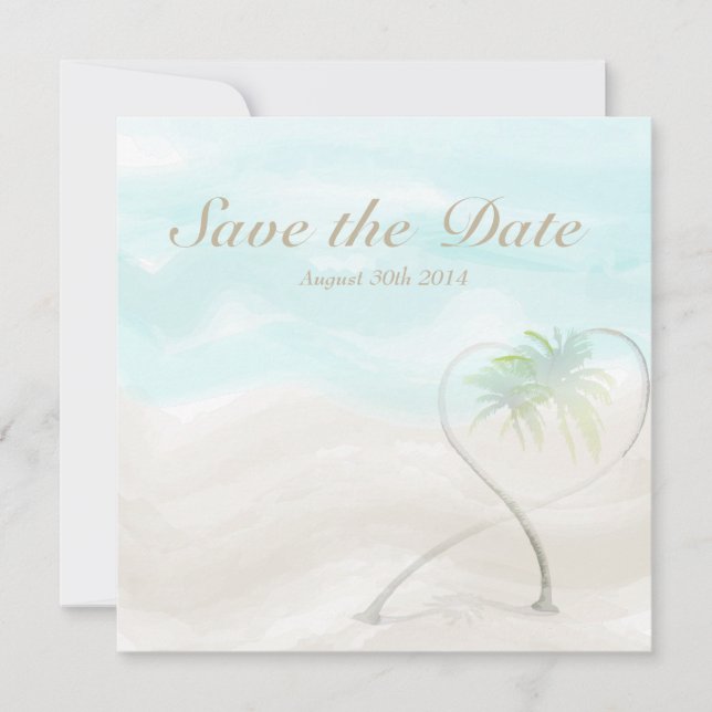 Reserve A Data Casamento de praia tropical com aquarela Salvar a  (Frente)