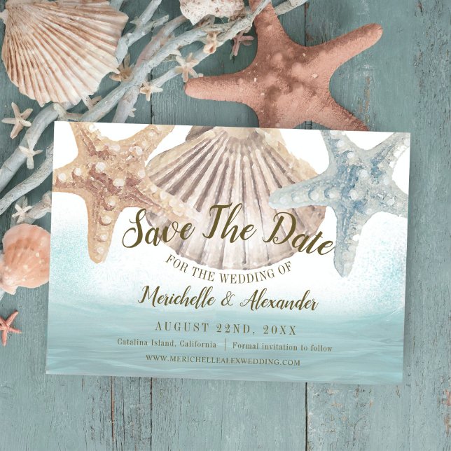 Reserve A Data Casamento de Praia Tropical de Starfish Seashell (Criador carregado)