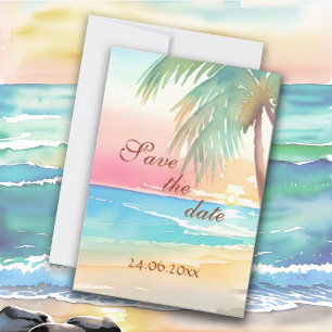 Reserve A Data Casamento de Praia Tropical de Watercolor
