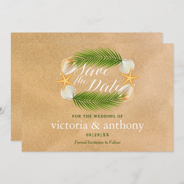 Reserve A Data Casamento de praia Tropical Wreath Sandy (Frente/Verso)