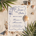 Reserve A Data Casamento de Praias Desenhadas à Mão Costeira<br><div class="desc">Anuncie as boas notícias de seus núpcias próximos com este charmoso e casual casamento temático costeiro, exceto a data que mostra rabiscos desenhados à mão e uma crista de casal personalizada no verso. As ilustrações incluem uma palmeira tropical, um coquetel e uma concha de mar de estrelas-do-mar dentro, uma borda...</div>