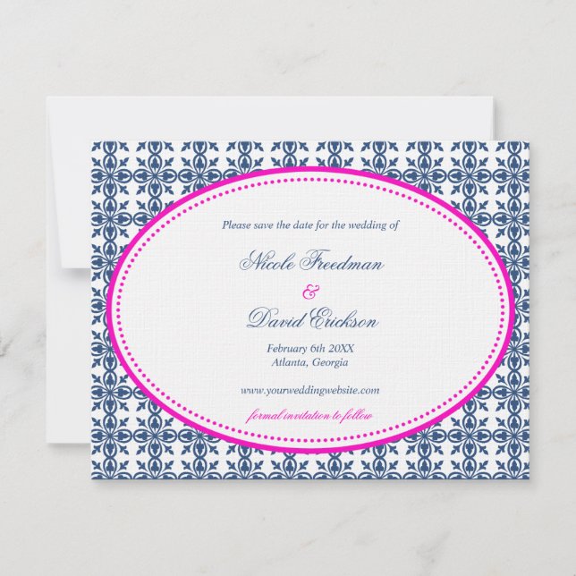 Reserve A Data Casamento de pré-disquete oval de marinho rosa que (Frente)