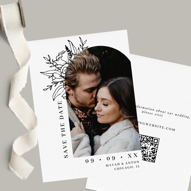 Reserve A Data Casamento de preto e branco com arco flexível mini (Criador carregado)