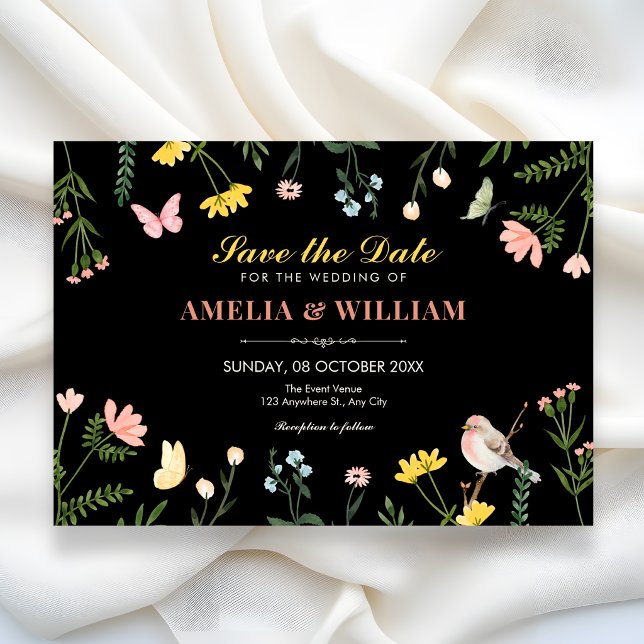 Reserve A Data Casamento de primavera com floral de aquarela pret (Criador carregado)