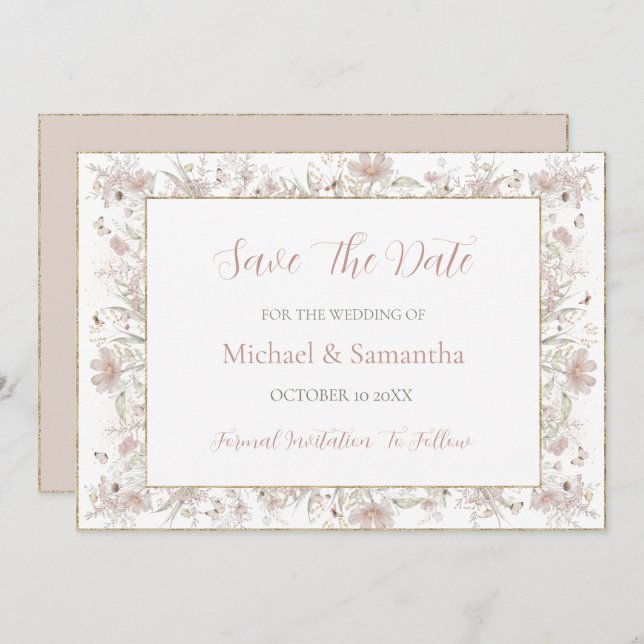 Reserve A Data Casamento de primavera de Blush e Sage Wildflower (Frente/Verso)