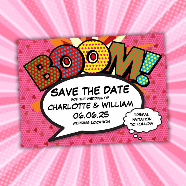 Reserve A Data Casamento de Quadrinhos Retrô Divertido para Salva (Fun Retro Comic Book Wedding Save the Date)