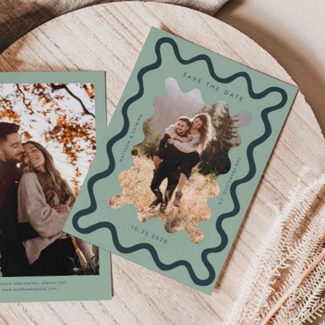 Reserve A Data Casamento de Quadro de Onda Verde Cintilante (Criador carregado)