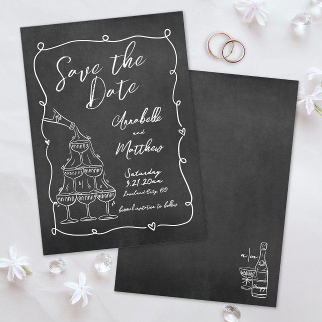 Reserve A Data Casamento De Quadro Quimológico Desenhado À Mão (Whimsical Hand Drawn Chalkboard Wedding Save the Date)