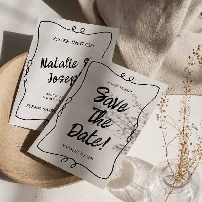 Reserve A Data Casamento de Quadro Único Retro Escrito em Mão Mod (Criador carregado)