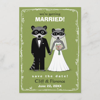 Reserve A Data Casamento de Raccoons Salve a Data Verde