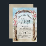 Reserve A Data Casamento de Red Floral Rustic Driftwood Beach Arb<br><div class="desc">Este belo cartão de data é perfeito para um casamento de destino. Ele apresenta um design tipográfico com um roteiro de lacy calliografia dentro a watercolor d'água driftwood Beach arbor enfeitado com flores vermelhas e brancas. Há espaço para seus nomes,  data e local do casamento.</div>