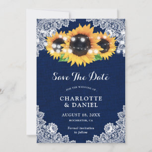 Reserve A Data Casamento de renda de juta azul marinho girassol